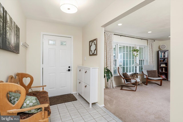 8 Crestwood Dr, Hamilton, NJ 08690 - entryway featuring light carpet, recessed lighting, baseboards, and light tile patterned flooring