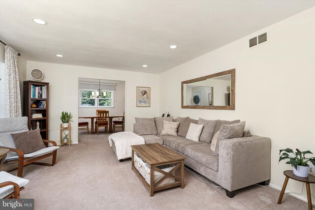 8 Crestwood Dr, Hamilton, NJ 08690 - living area featuring light colored carpet, recessed lighting, a chandelier, and baseboards