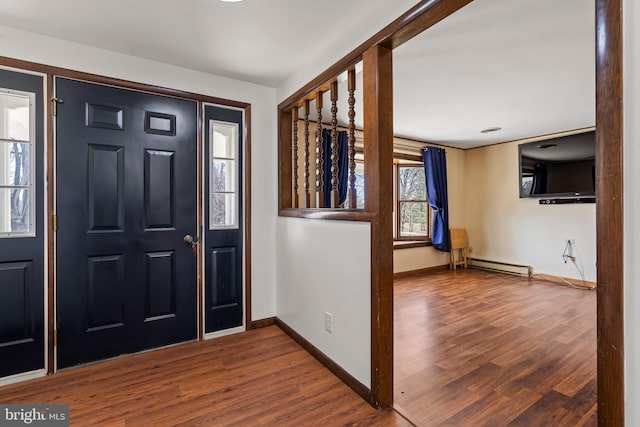18000 Davis Ln, Boonsboro, MD 21713 - entryway featuring a baseboard heating unit, wood finished floors, and baseboards