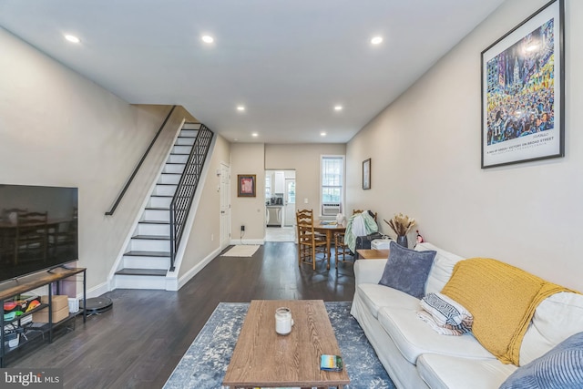 3171 Memphis St, Philadelphia, PA 19134 - living area with wood finished floors, stairway, recessed lighting, and baseboards