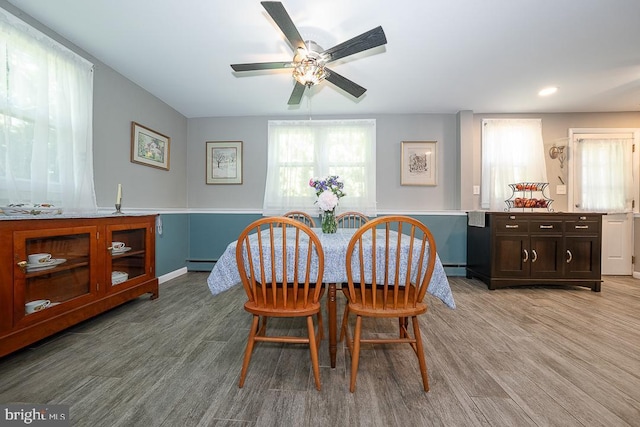 5330 Birney Hwy, Aston, PA 19014 - dining space featuring wood finished floors, ceiling fan, and recessed lighting