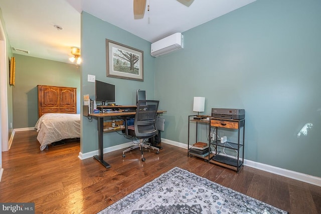5330 Birney Hwy, Aston, PA 19014 - office featuring a wall mounted air conditioner, hardwood / wood-style floors, a ceiling fan, and baseboards
