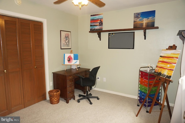 1331 Bradley Ave, Hummelstown, PA 17036 - carpeted home office featuring ceiling fan and baseboards