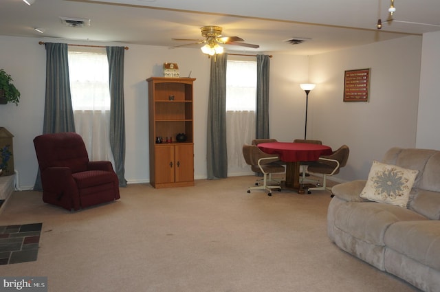 1331 Bradley Ave, Hummelstown, PA 17036 - carpeted living room with a ceiling fan