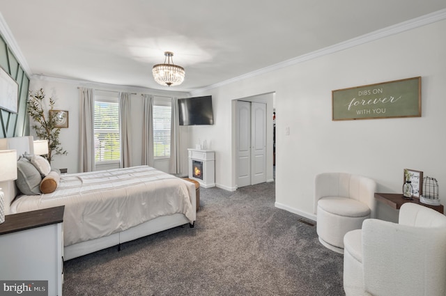 56 Thackery Ct, Sewell, NJ 08080 - bedroom with ornamental molding, carpet floors, baseboards, and a chandelier