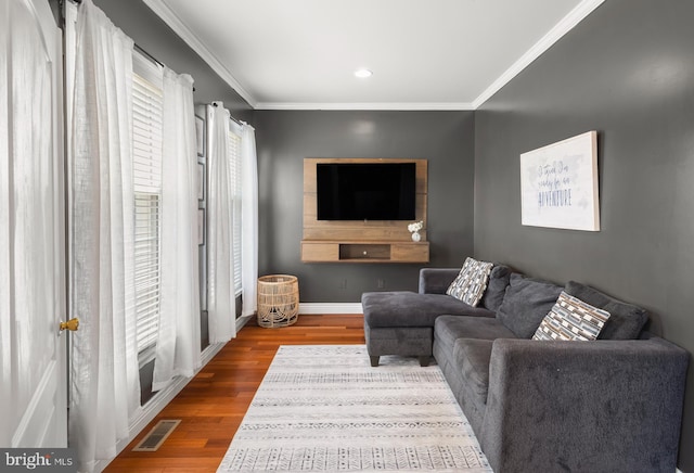 56 Thackery Ct, Sewell, NJ 08080 - living room featuring wood finished floors, ornamental molding, and baseboards