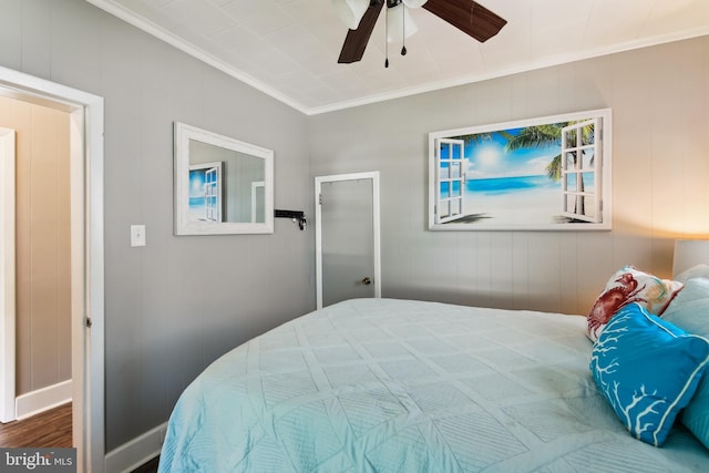 406 Myrtle St, Crisfield, MD 21817 - bedroom featuring crown molding, wood finished floors, and a ceiling fan