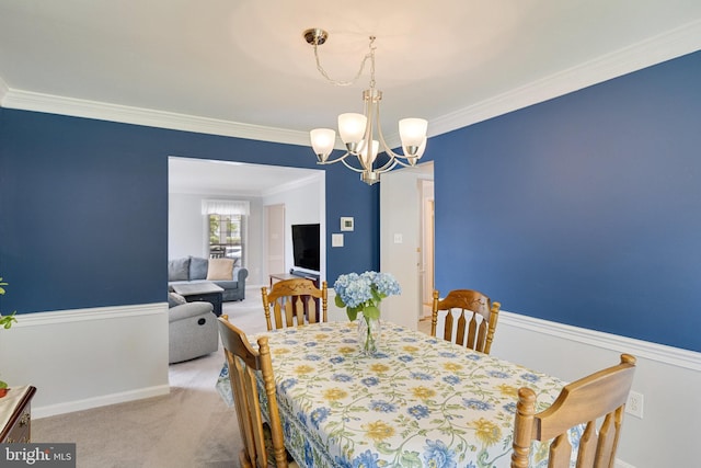 8314 Graceway Dr, Lorton, VA 22079 - carpeted dining area with crown molding, a chandelier, and baseboards