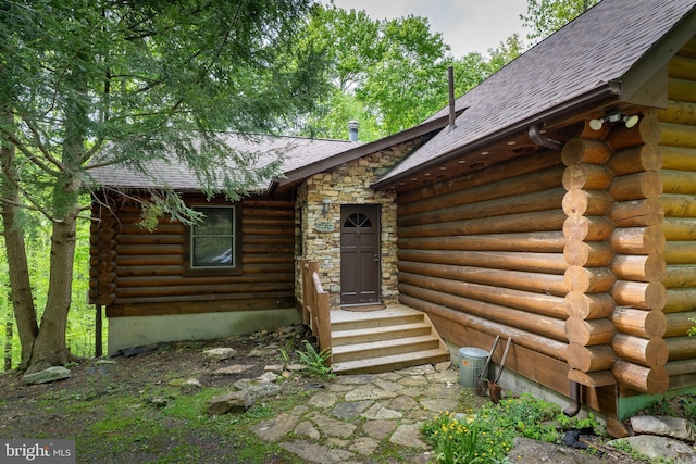 969 Hoyes Run Rd, Oakland, MD 21550 - property entrance featuring log exterior and roof with shingles