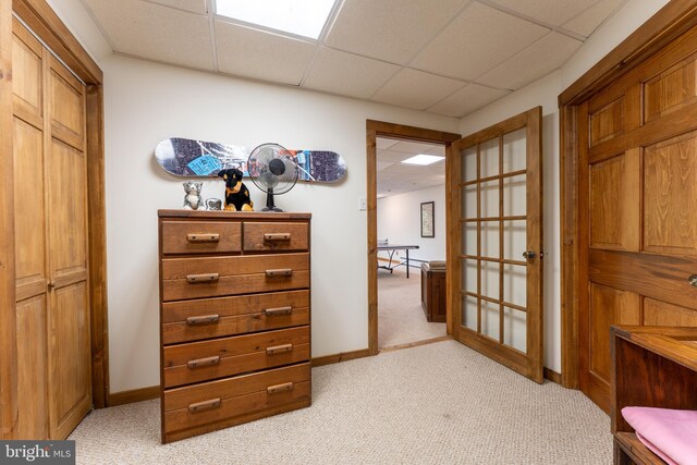969 Hoyes Run Rd, Oakland, MD 21550 - bedroom featuring light colored carpet, a paneled ceiling, and baseboards