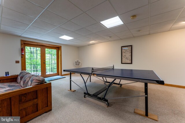 969 Hoyes Run Rd, Oakland, MD 21550 - rec room featuring carpet floors, a drop ceiling, and baseboards