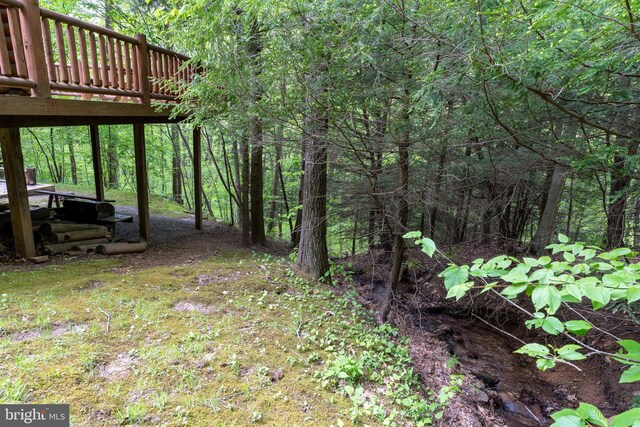 969 Hoyes Run Rd, Oakland, MD 21550 - view of yard featuring a wooden deck and a view of trees