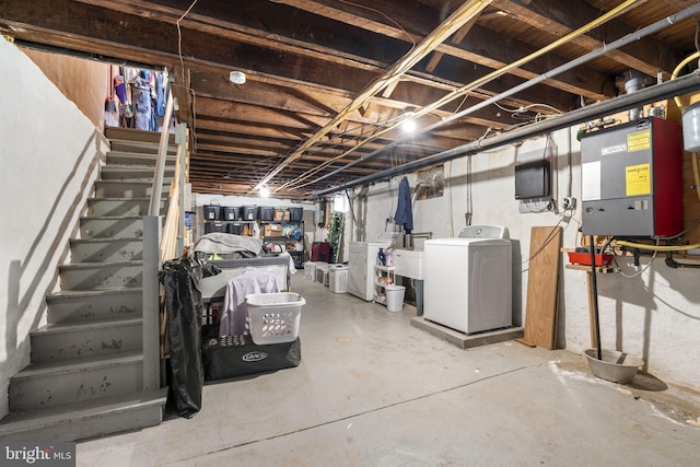 1614 Pine St, Norristown, PA 19401 - unfinished basement featuring washer and dryer and stairs