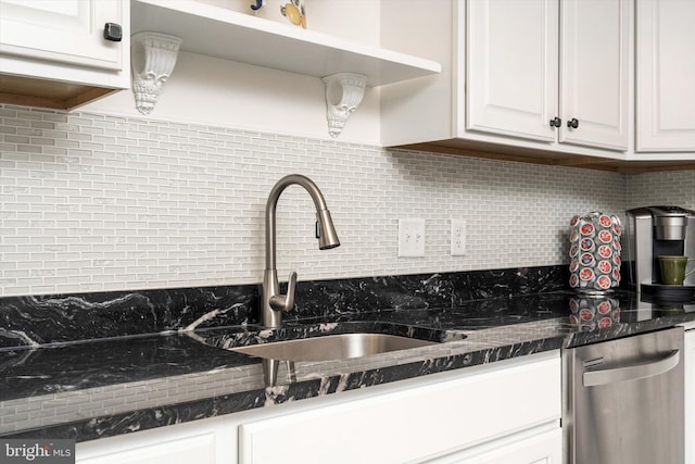 2033 Rte 35 N Unit B- N, Seaside Heights, NJ 08751 - kitchen with decorative backsplash, stainless steel dishwasher, a sink, and white cabinetry