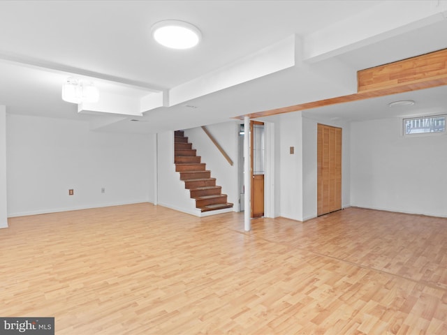 3912 13th St S, Arlington, VA 22204 - basement featuring wood finished floors, stairway, and baseboards