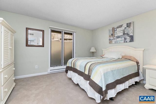 2070 Stone Rdg, Condos, Wintergreen, VA 22967 - carpeted bedroom featuring a textured ceiling, baseboards, and a baseboard heating unit