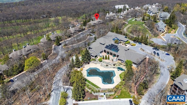 2070 Stone Rdg, Condos, Wintergreen, VA 22967 - aerial view of property and surrounding area featuring a pool area