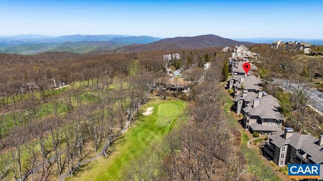 2070 Stone Rdg, Condos, Wintergreen, VA 22967 - aerial view of property and surrounding area with mountains, nearby suburban area, and a golf club