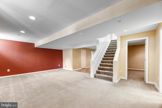 15626 Chadsey Ln, Brandywine, MD 20613 - finished basement featuring recessed lighting, baseboards, carpet floors, and stairs