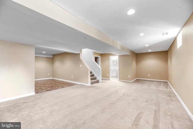 15626 Chadsey Ln, Brandywine, MD 20613 - finished basement featuring light carpet, baseboards, recessed lighting, and stairway