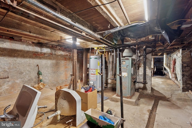 unfinished basement with water heater