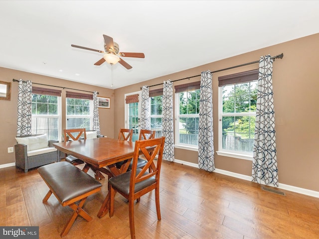 5500 Upshur Sq, Frederick, MD 21703 - dining room featuring baseboards, ceiling fan, and light wood-style flooring