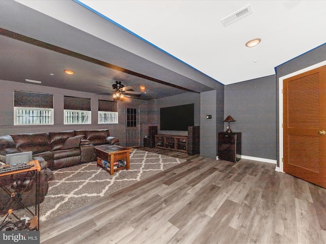 5500 Upshur Sq, Frederick, MD 21703 - living area with wood finished floors, ceiling fan, and recessed lighting