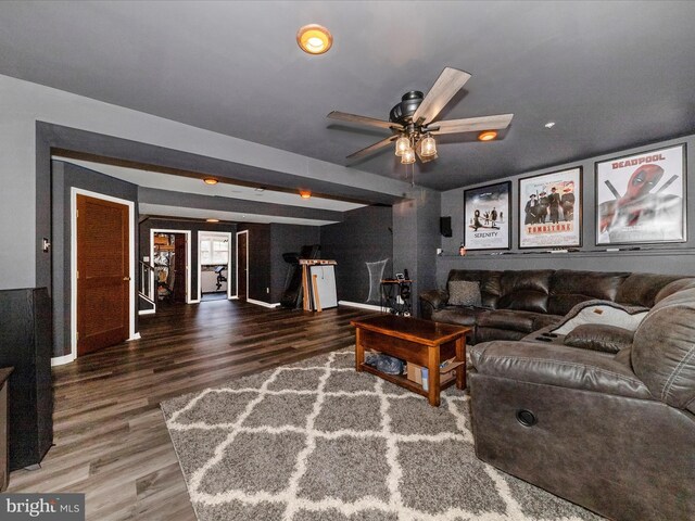 5500 Upshur Sq, Frederick, MD 21703 - living room with wood finished floors, a ceiling fan, baseboards, and recessed lighting