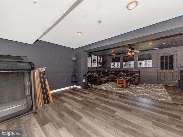 5500 Upshur Sq, Frederick, MD 21703 - living room with wood finished floors, baseboards, ceiling fan, and recessed lighting