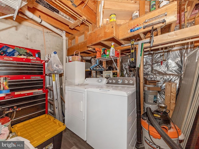 5500 Upshur Sq, Frederick, MD 21703 - washroom featuring washing machine and clothes dryer and wood finished floors