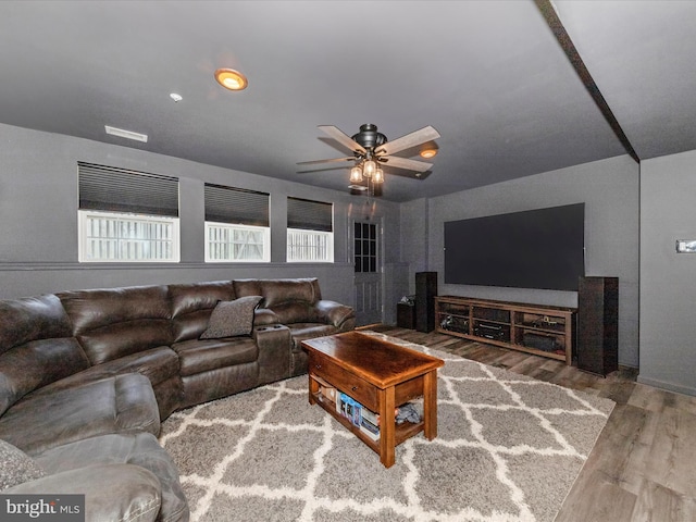 5500 Upshur Sq, Frederick, MD 21703 - living area with wood finished floors and ceiling fan