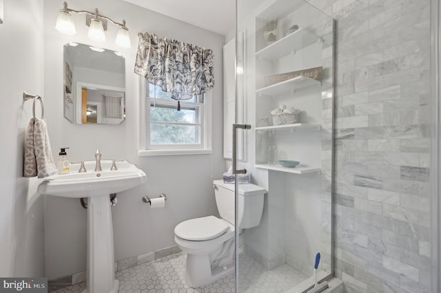 1 Locust Ln, Media, PA 19063 - bathroom featuring toilet, a stall shower, tile patterned flooring, and baseboards