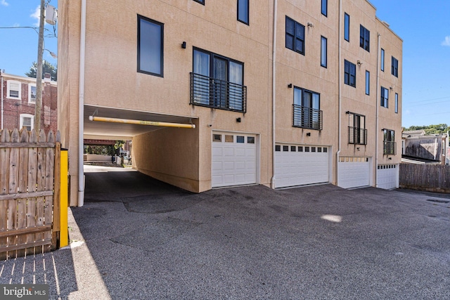 view of building exterior featuring a garage