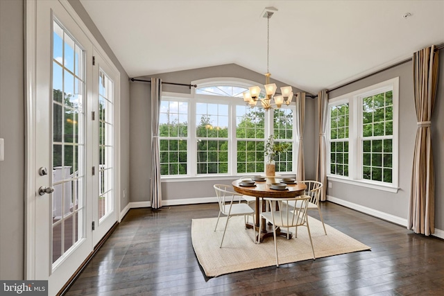 9830 Forge Valley Ct, Perry Hall, MD 21128 - sunroom with french doors, lofted ceiling, and a chandelier