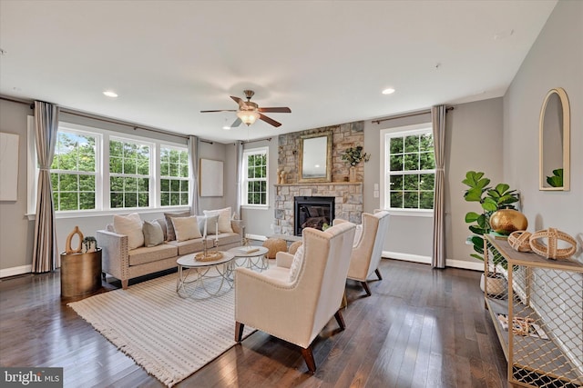 9830 Forge Valley Ct, Perry Hall, MD 21128 - living area featuring baseboards, dark wood finished floors, healthy amount of natural light, and recessed lighting