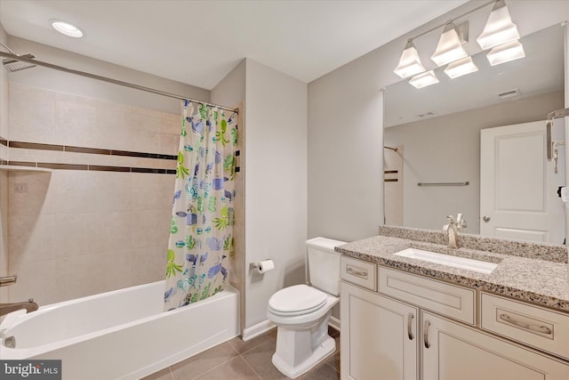 9830 Forge Valley Ct, Perry Hall, MD 21128 - full bath featuring tile patterned flooring, shower / bath combination with curtain, vanity, and toilet