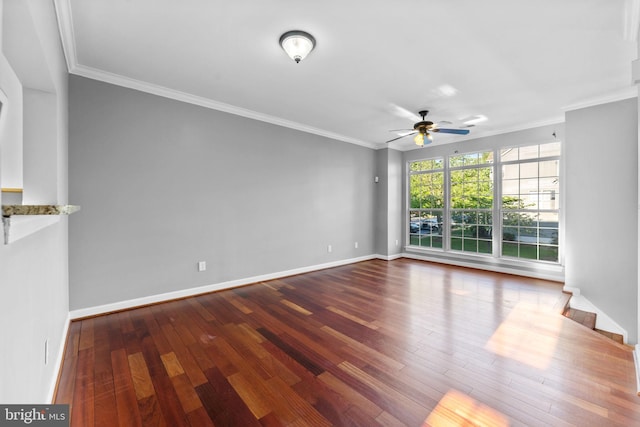 20580 Willoughby Sq, Sterling, VA 20165 - unfurnished living room featuring a ceiling fan, dark wood-type flooring, baseboards, and ornamental molding