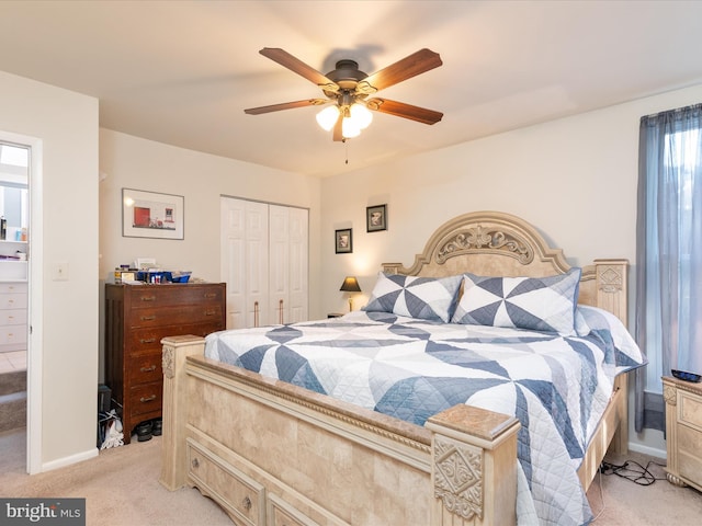4333 Declaration Cir, Belcamp, MD 21017 - bedroom featuring light colored carpet, a closet, baseboards, and a ceiling fan