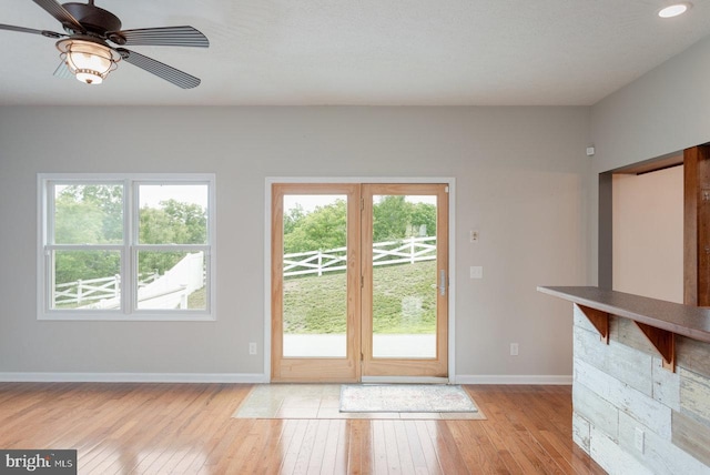 6081 Dotts Ln, Penn Laird, VA 22846 - doorway to outside featuring plenty of natural light, light wood-type flooring, baseboards, a ceiling fan, and recessed lighting