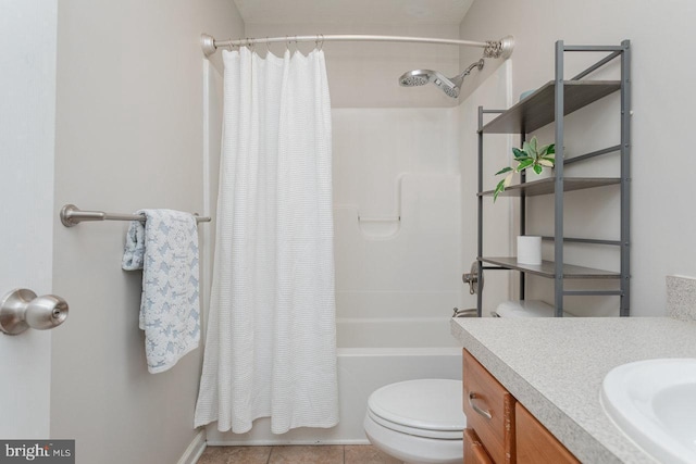 6081 Dotts Ln, Penn Laird, VA 22846 - bathroom with vanity, shower / bath combination with curtain, toilet, and tile patterned floors