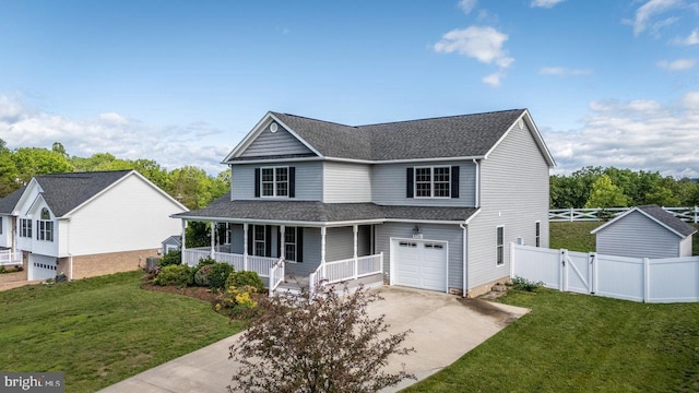 6081 Dotts Ln, Penn Laird, VA 22846 - view of front of home featuring a porch, an attached garage, concrete driveway, a shingled roof, and a gate