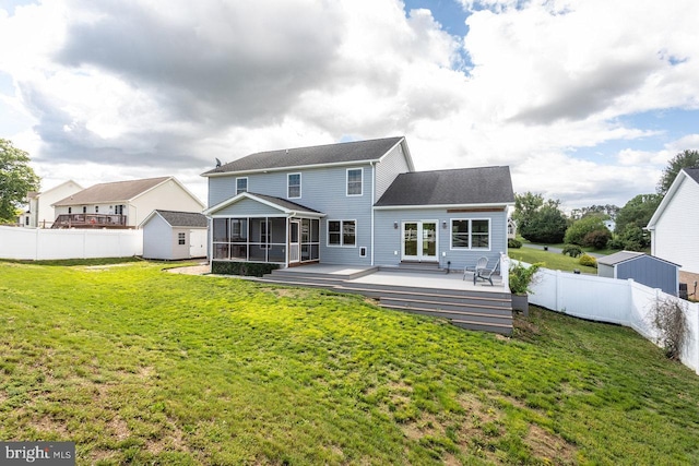 6081 Dotts Ln, Penn Laird, VA 22846 - back of house featuring a sunroom, a wooden deck, and roof with shingles