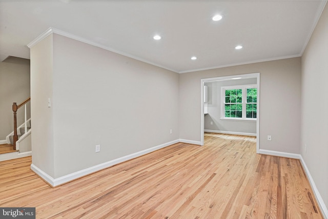 2249 Gunsmith Sq, Reston, VA 20191 - spare room with wood finished floors, stairs, baseboards, ornamental molding, and recessed lighting