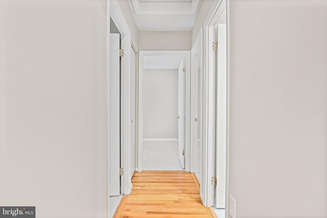 2249 Gunsmith Sq, Reston, VA 20191 - hallway featuring attic access, wood finished floors, and baseboards