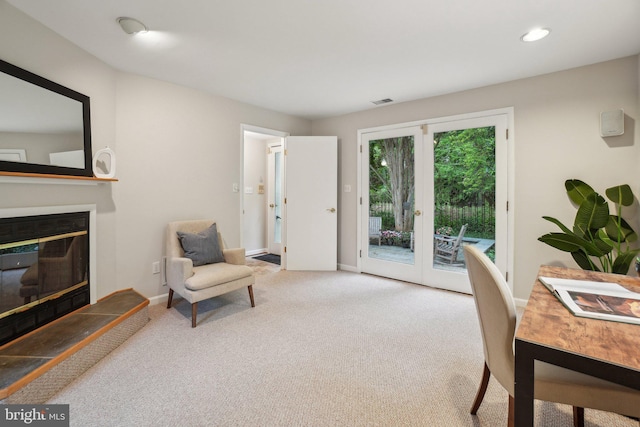3538 Yuma St NW, Washington, DC 20008 - carpeted living area featuring a glass covered fireplace, baseboards, and recessed lighting