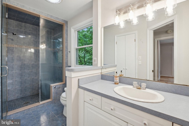 3538 Yuma St NW, Washington, DC 20008 - bathroom with vanity, toilet, a stall shower, and tile patterned floors