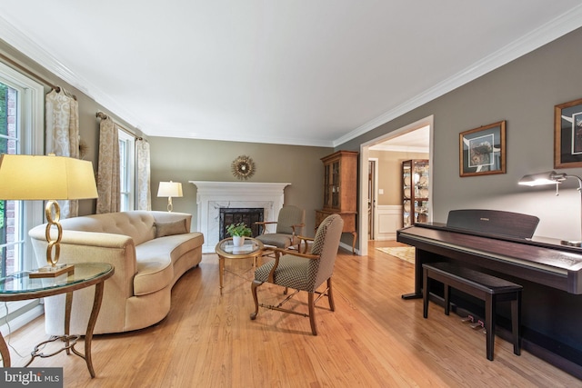 6323 Colchester Rd, Fairfax Station, VA 22039 - living area featuring a fireplace, light wood finished floors, and crown molding