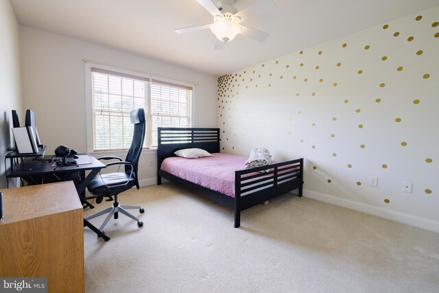 5110 Maple Leaf Ct, Mechanicsburg, PA 17055 - bedroom with light carpet, baseboards, an office area, and a ceiling fan