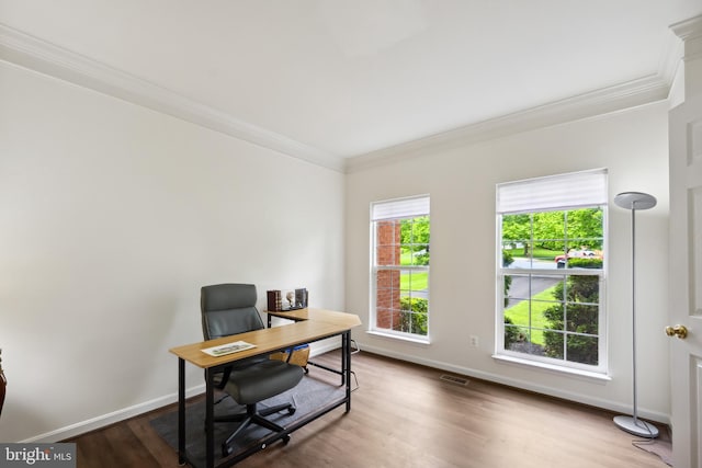 8456 Summer Breeze Pl, Manassas, VA 20112 - office space featuring crown molding, wood finished floors, and baseboards