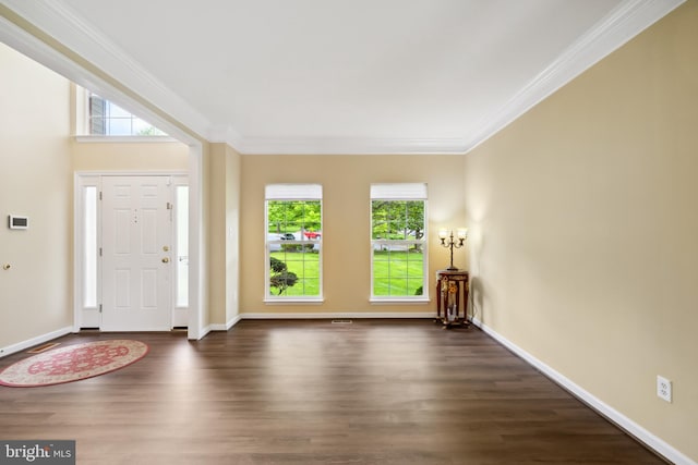 8456 Summer Breeze Pl, Manassas, VA 20112 - foyer entrance featuring healthy amount of natural light, crown molding, dark wood finished floors, and baseboards